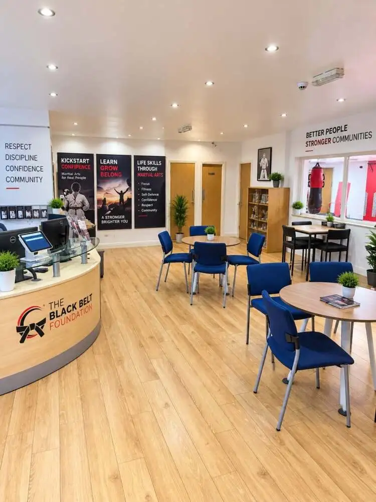 Reception and seating area at The Black Belt Foundation academy Chorley